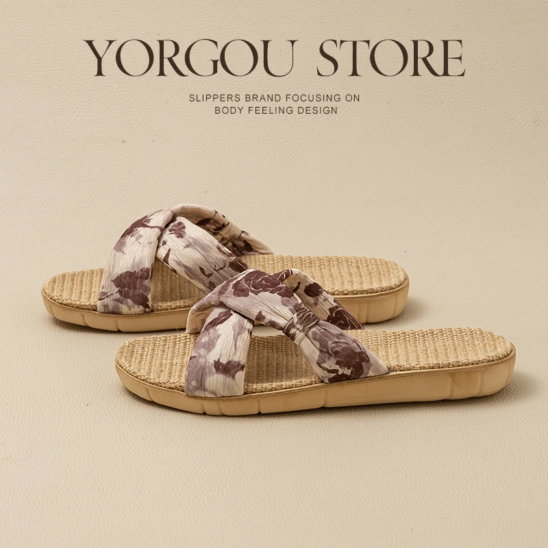 远港水墨画亚麻拖鞋女春夏季居家用木地板室内防滑不臭脚春秋四季