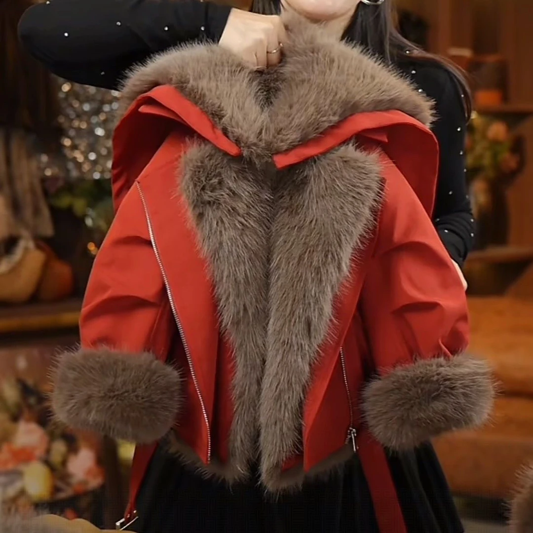 2025冬季亲子仿皮草外套中大女童加绒加厚时髦夹克女孩洋气派克服