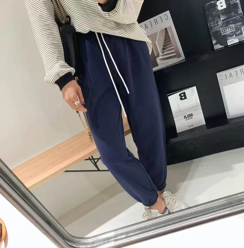 2156 GZA2百搭品质束口松紧腰抽绳纯色卫裤运动裤秋款新