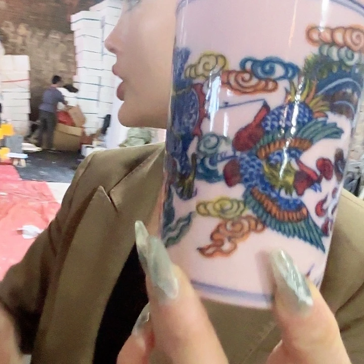 其他陶景德镇高温陶瓷龙凤可乐杯红希希