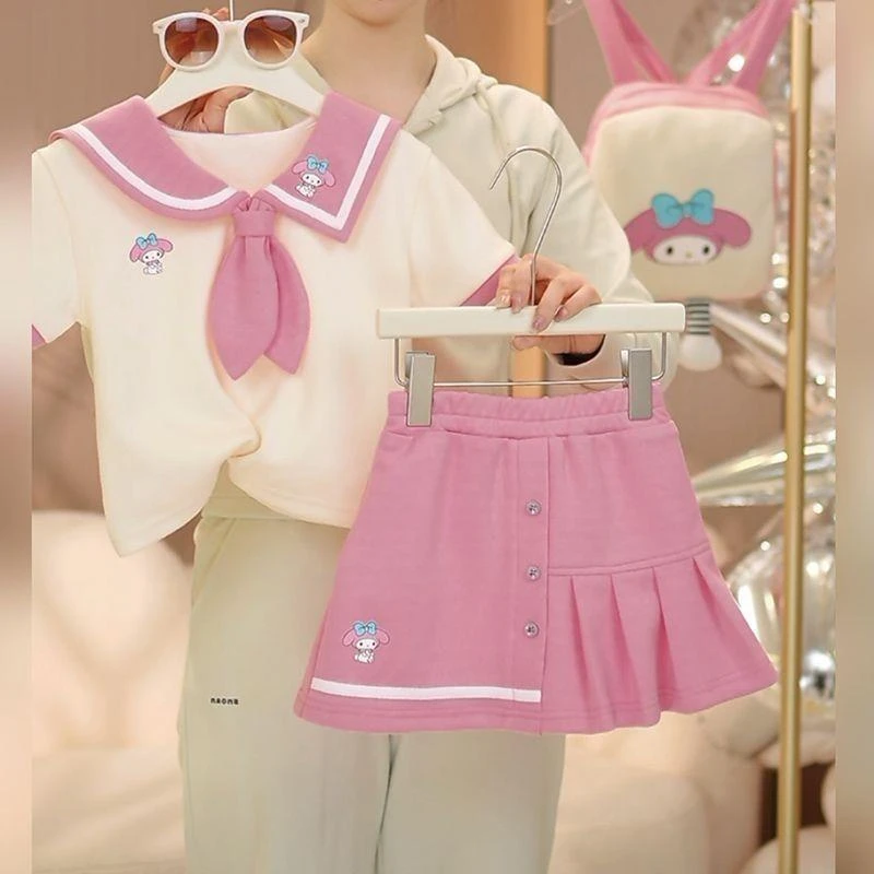 女童美乐蒂套装夏季学院风2025新款短袖中大童儿童洋气夏装两件套