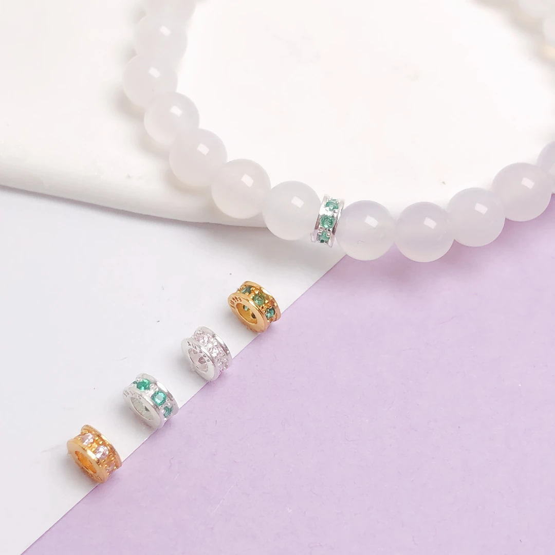 足银银制品 999纯银隔珠绿钻隔片手链项链配饰 手工diy串水晶珠子