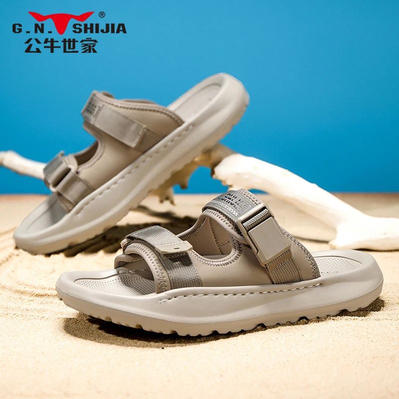公牛世家夏季耐磨沙滩鞋透气软底潮流外穿拖鞋时尚户外休闲鞋