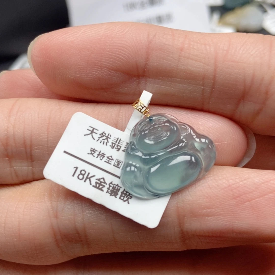 翡翠18K金镶嵌吊坠(不含链)