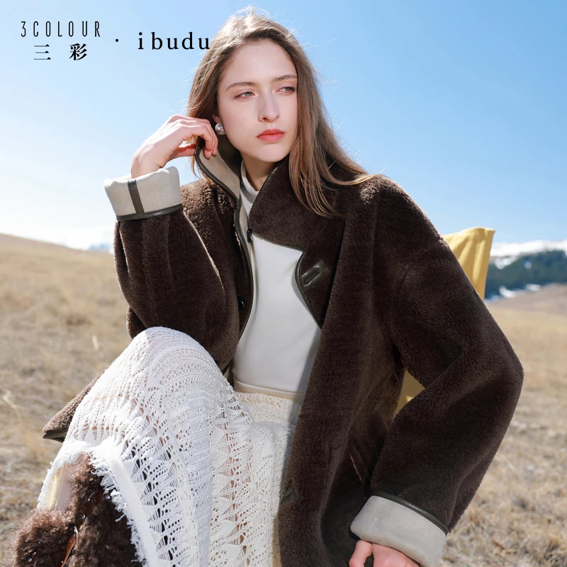 人造皮草 三彩ibudu2025冬季新款环保皮草两面穿毛绒外套女