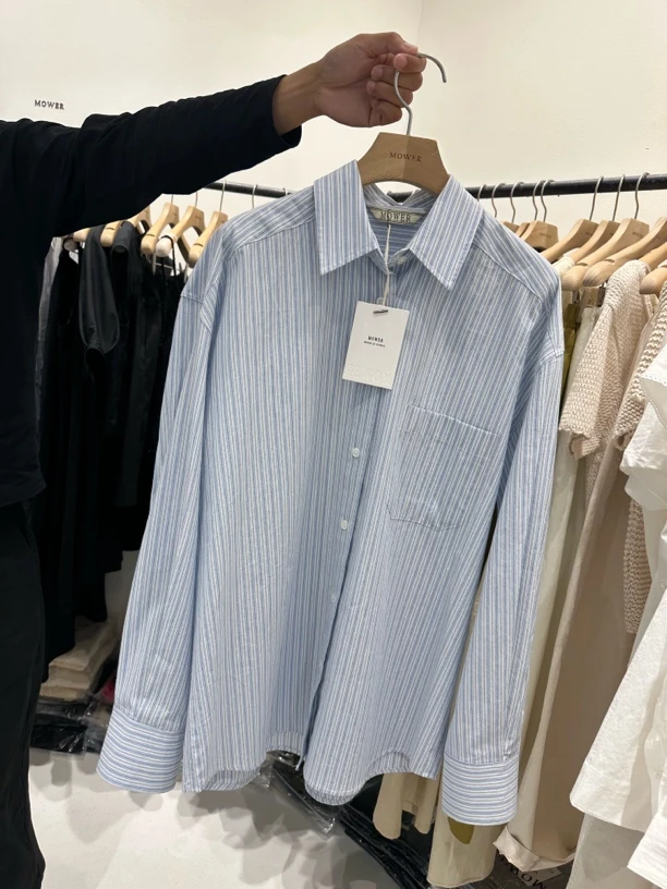 简约条纹衬衫女长袖宽松设计感mo