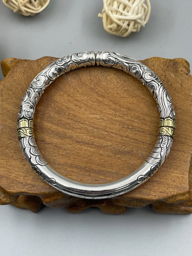 足银手镯 精工点铜如意金箍棒手镯手工经典大气个性百搭男女款