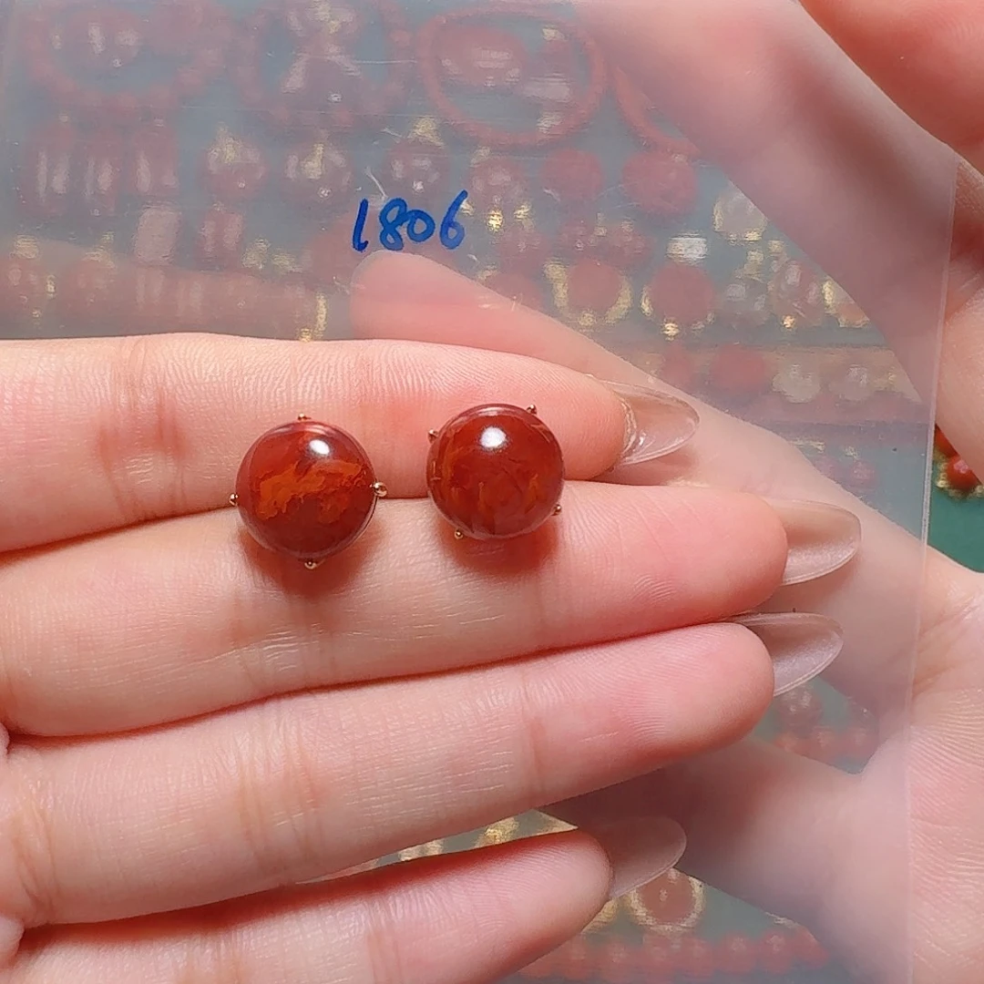 南红玛瑙银S925镶嵌耳饰