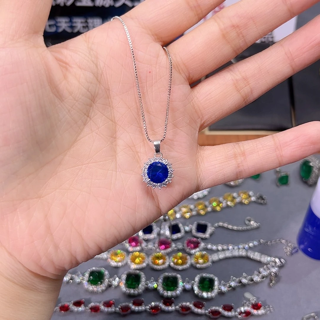 蓝宝石颈饰银S925镶嵌x b 34