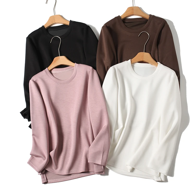 卡洛町大码女装100-200斤秋季新款时尚百搭纯色圆领长袖卫衣8259