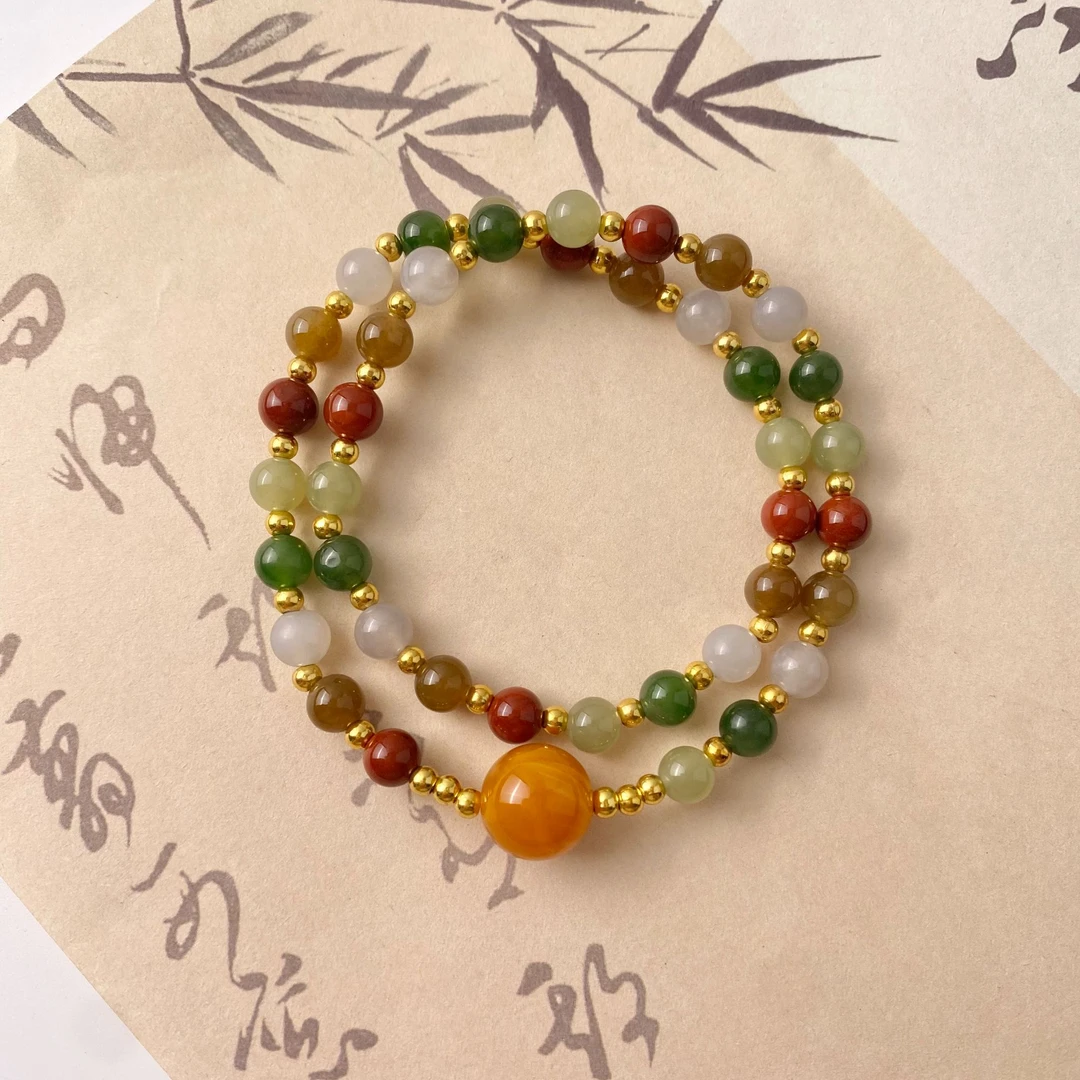 天然和田玉6mm多宝双圈手串