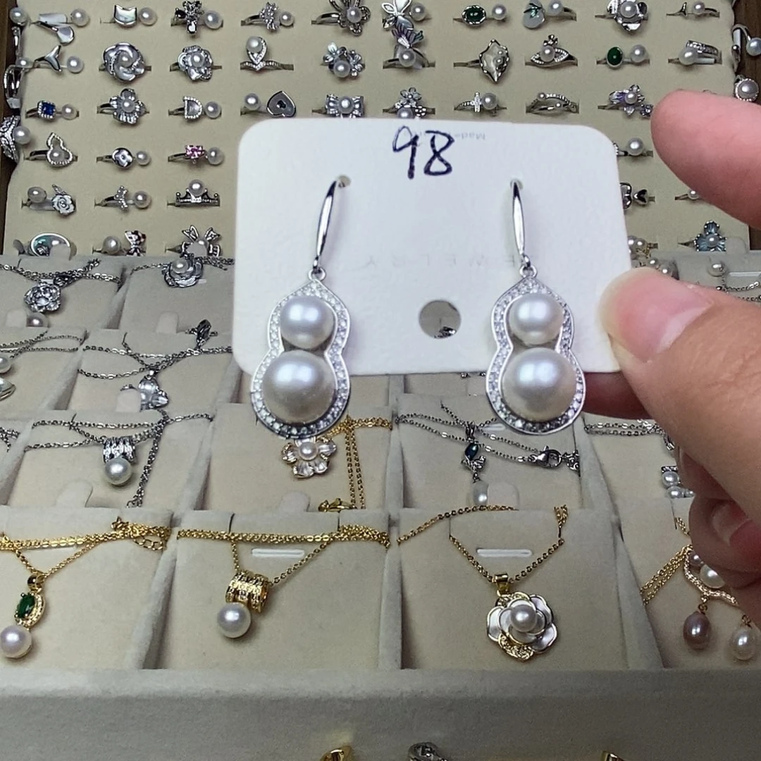 银S925镶嵌耳饰淡水珍珠