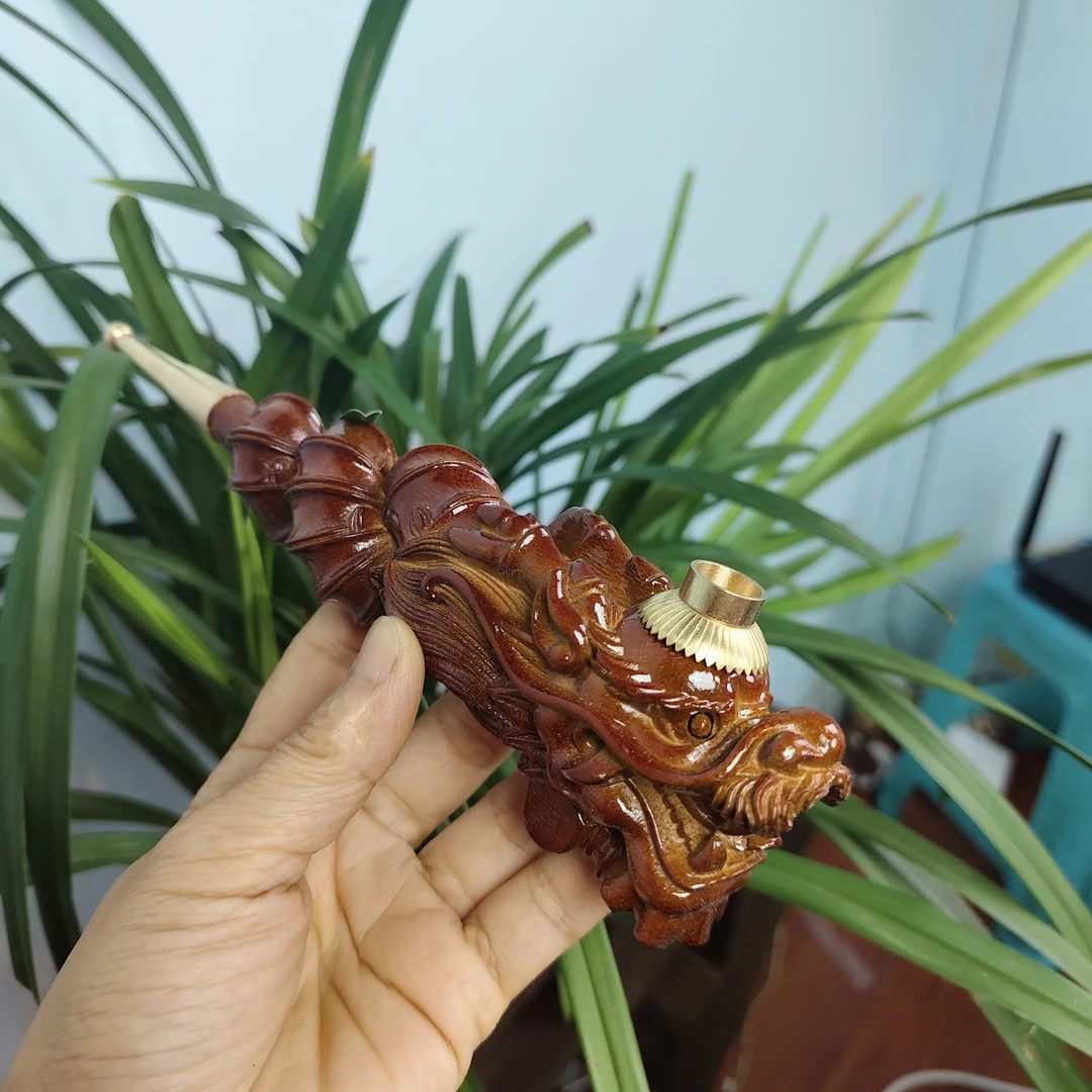 贵州民间实心竹雕刻一体直龙斗手把件22公分左右
