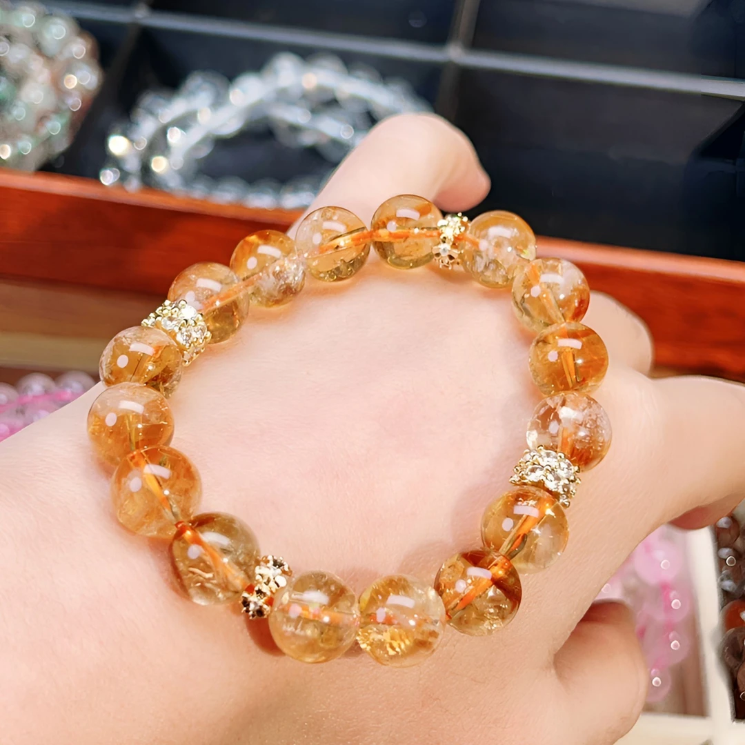 【琮睿】天然黄水晶暴力黄奶盖招财手串女生黄塔晶手链转运珠