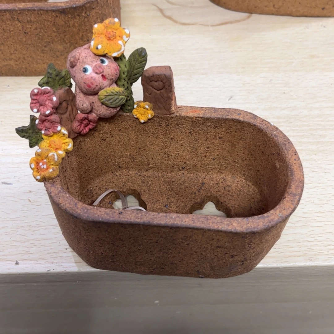 泥塑古镇炻陶花盆