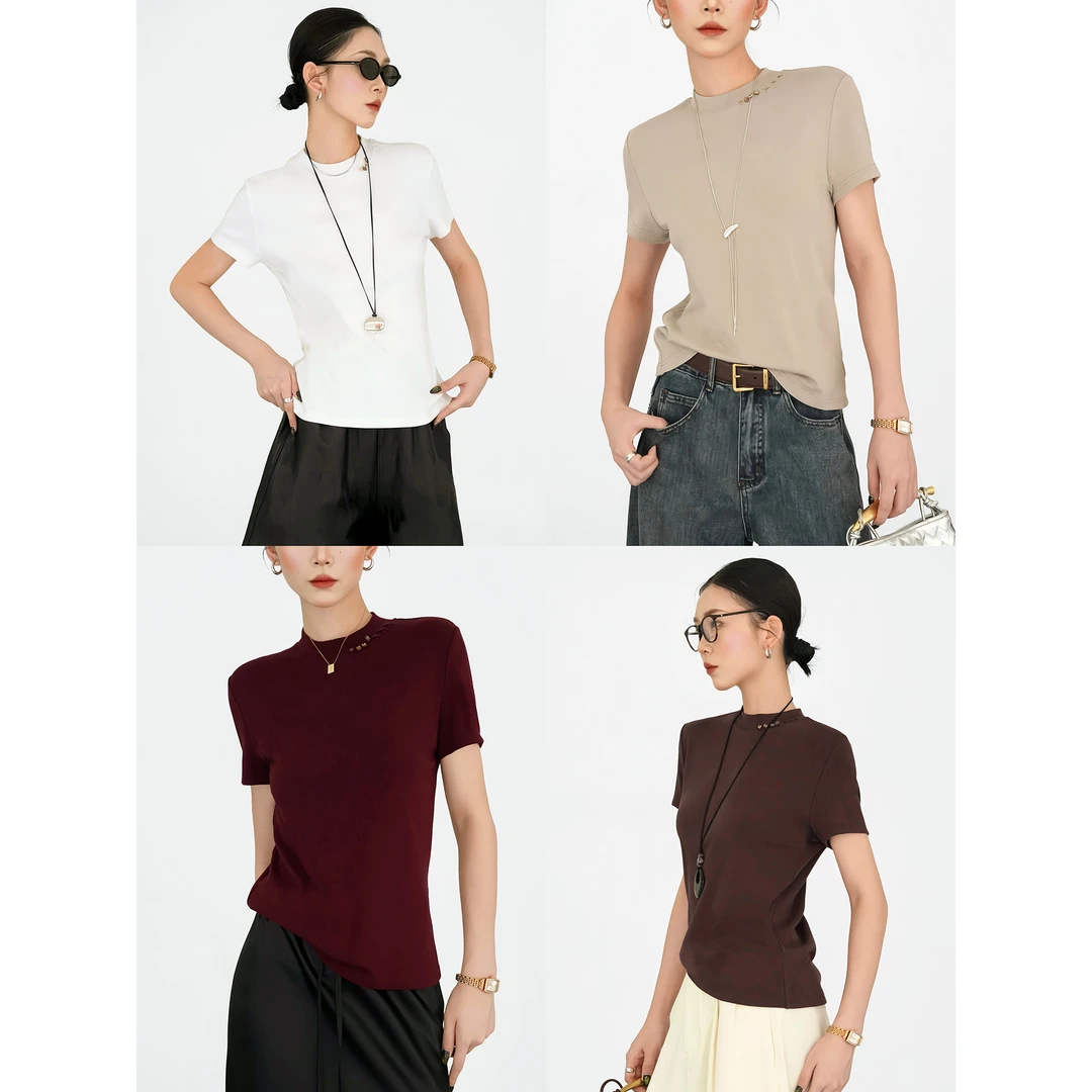 尼采官方直营｜云朵T｜加厚金品仿羊绒手感超舒适短袖小半高领62013