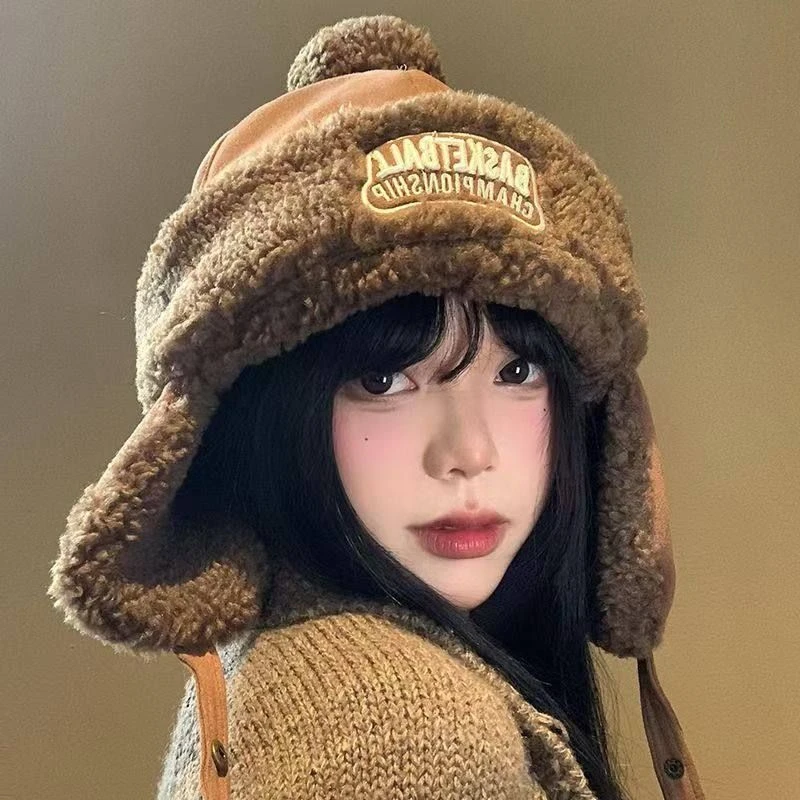 护耳雷锋帽女秋冬季保暖骑行防寒毛绒帽子滑雪飞行网红时尚百搭