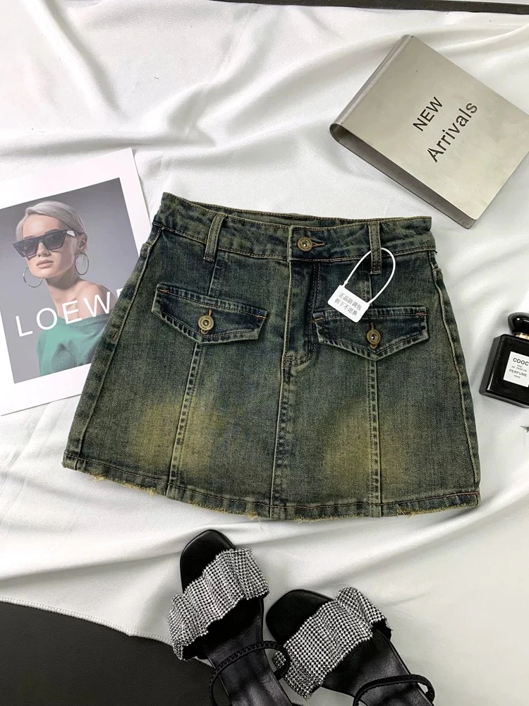 韩版怀旧色牛仔半身裙女2025秋季新款弹力显瘦包臀裙防走光A字裙