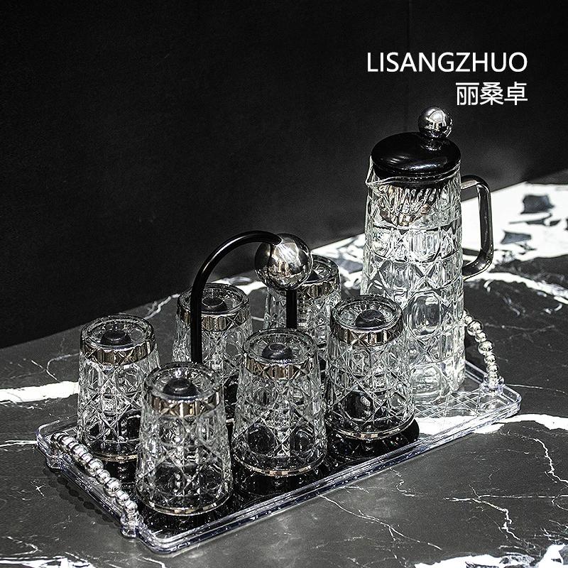 轻奢玻璃水具简约创意家用耐热喝水杯子客厅待客茶杯茶壶收纳套装
