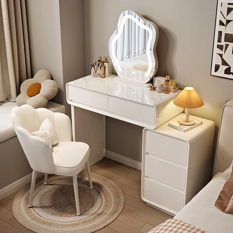 2026新款小户型岩板/胡桃木梳妆台轻奢卧室现代简约软包化妆桌