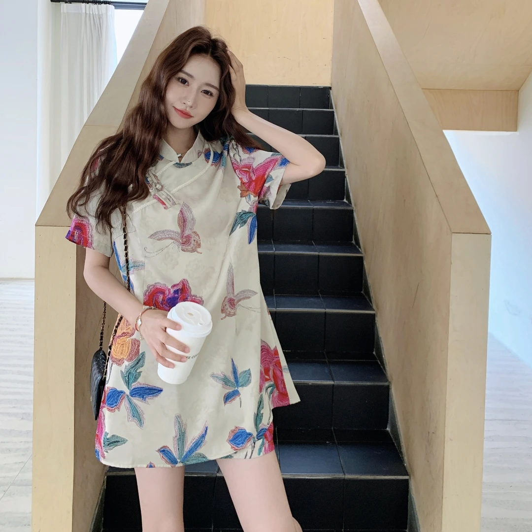 独特设计印花新中式国风短裤套装女夏2025新款年轻款旗袍两件套