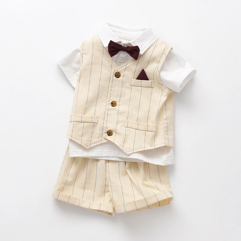 男童套装夏季短袖儿童衣服一周岁绅士礼服夏装新款男宝宝三件套装
