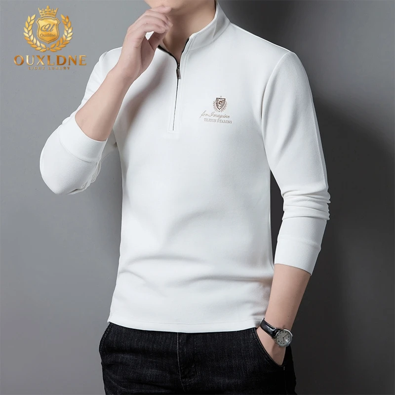 OUXLDNE男士polo衫长袖t恤秋冬新款保暖打底上衣休闲男装潮流卫衣
