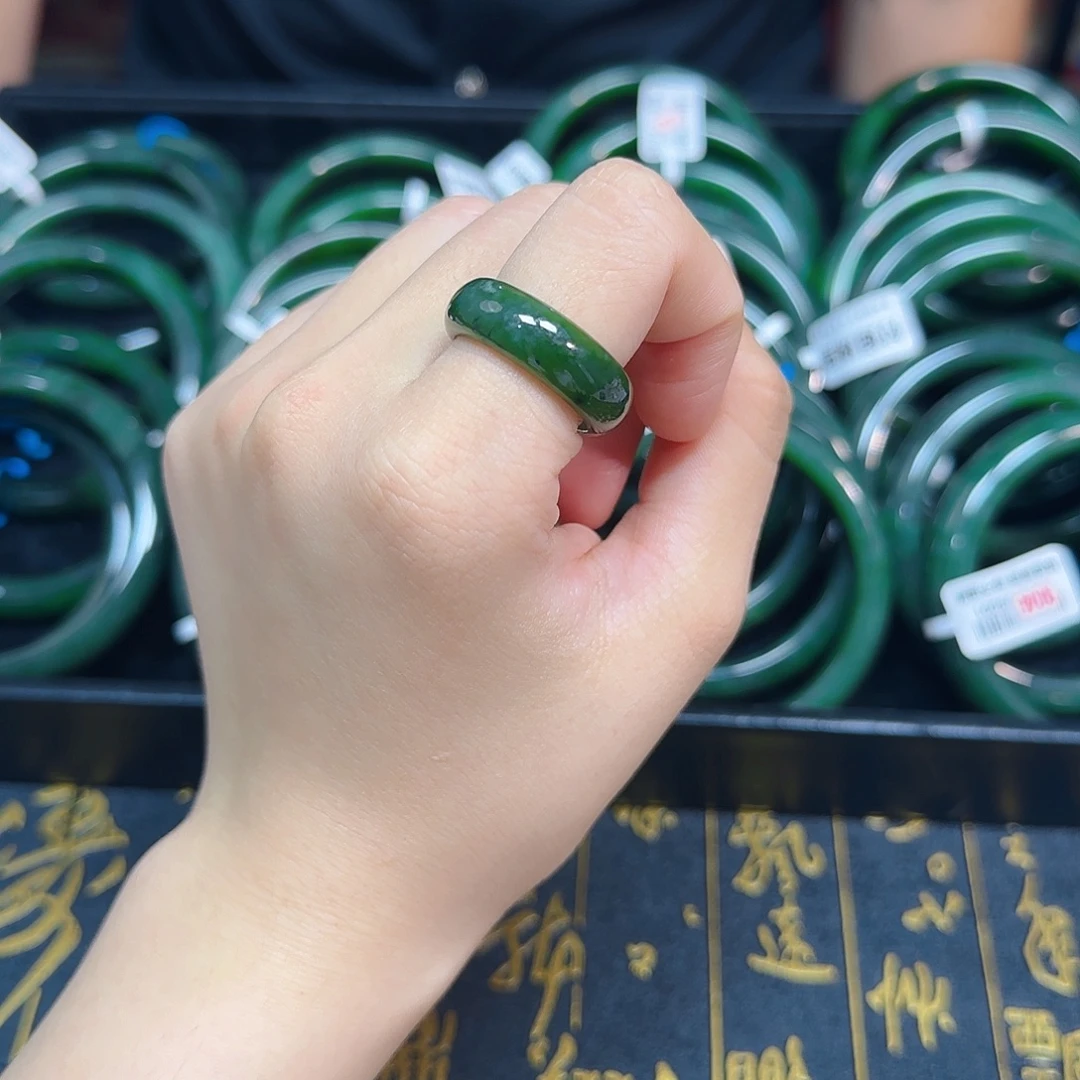 和田玉未镶嵌戒指菠菜绿戒圈19-20多样性