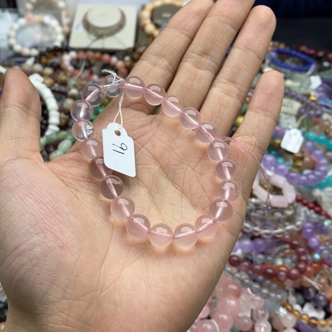 @***容未镶嵌玛瑙/玉髓珠宝半成品一条9mm净透六芒星粉晶A23
