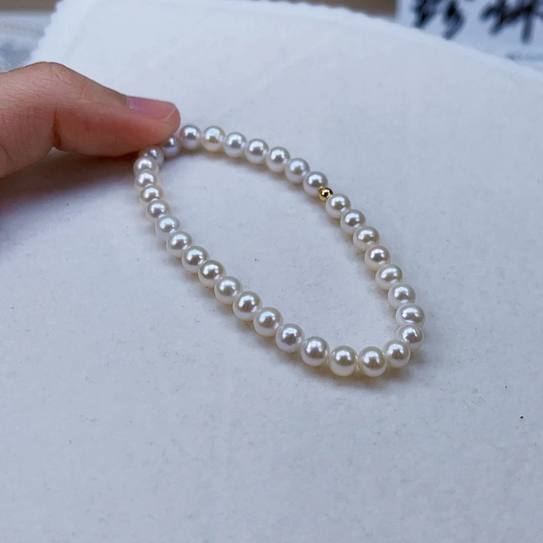 银S925镶嵌手绳淡水珍珠5-6天然淡水珍珠手链