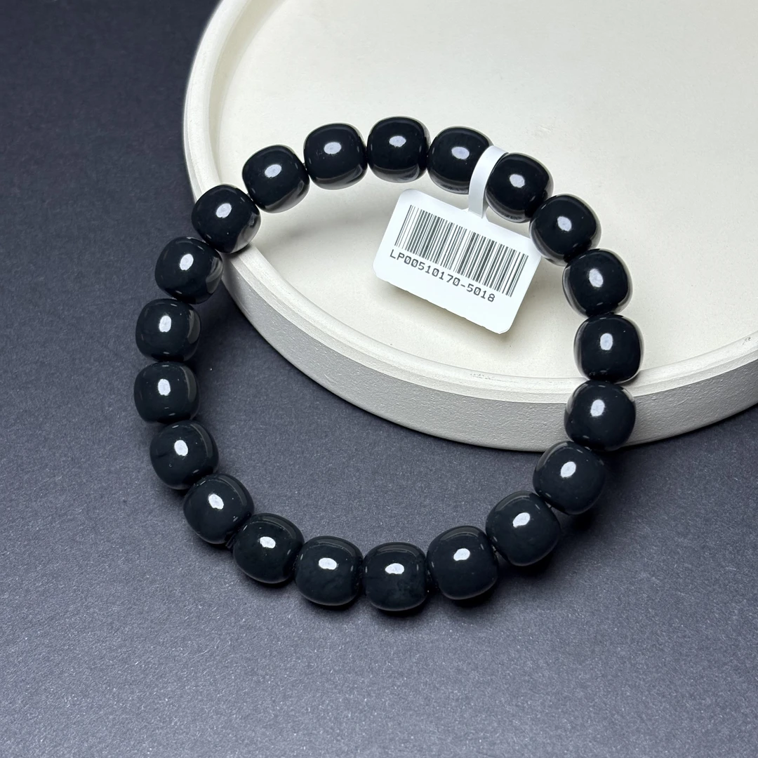 【吉玉0170-5018】和田玉墨玉手串9x10mm