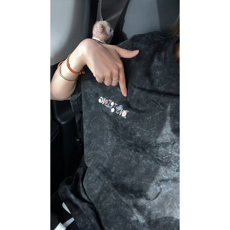 MTVO迈特优美式扎染短袖t恤男夏季2025新款重磅半袖宽松休闲上衣