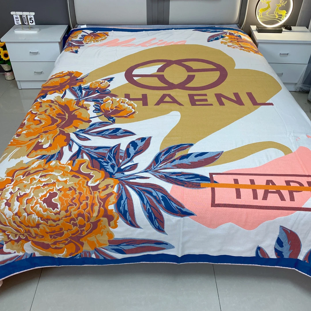 时尚花香210*240纯棉多层纱布盖毯四季通用多功能盖毯色织提花