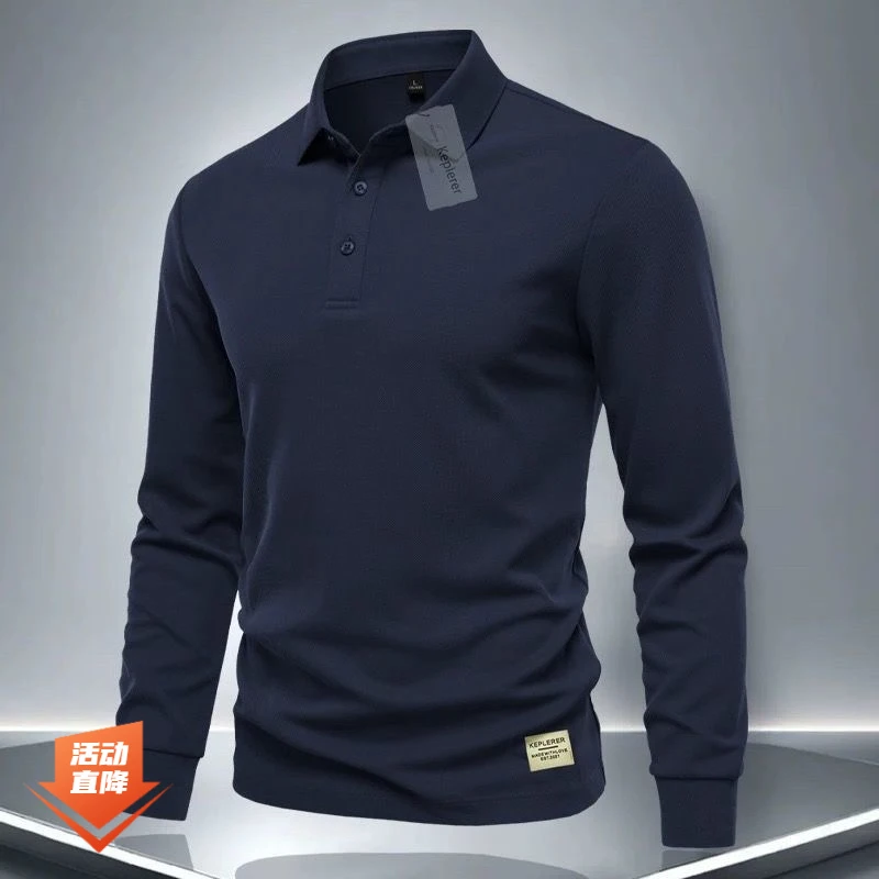 男士冬季纯色长袖polo衫休闲修身商务翻领宽松打底时尚百搭潮流