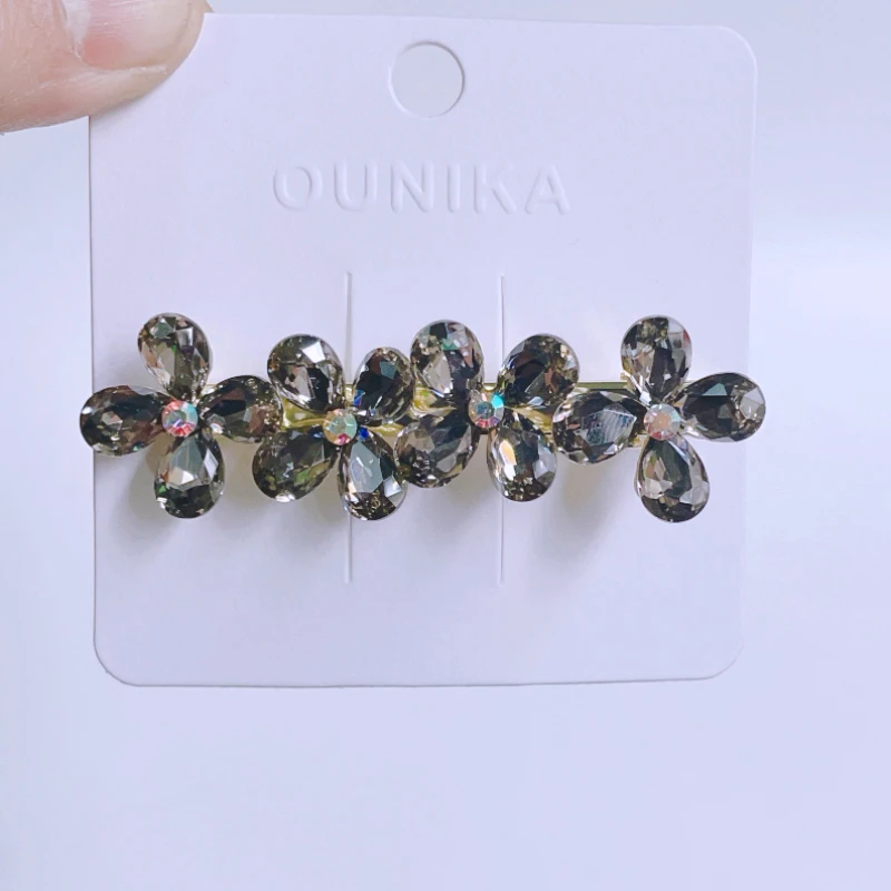 气质韩版百搭精致高档奥钻花朵鸭嘴夹新款侧边碎发刘海发夹夹子