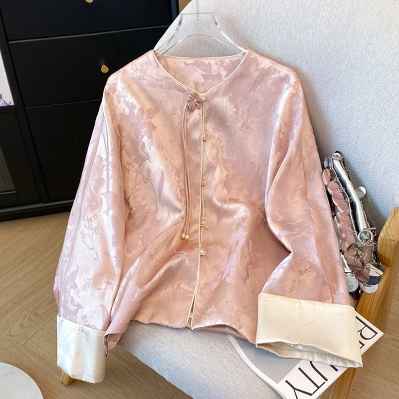 新中式国风外套春季唐装改良版女时尚提花盘扣高端宋锦汉服上衣