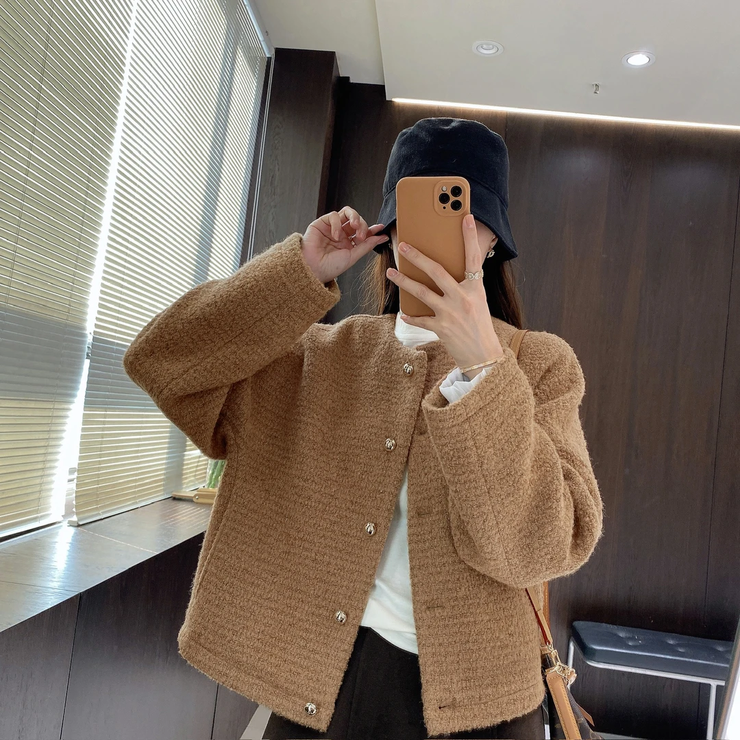 IMFLY金小金自制女装 绵羊毛外套DYW9938秋冬圆领小香风毛呢夹克