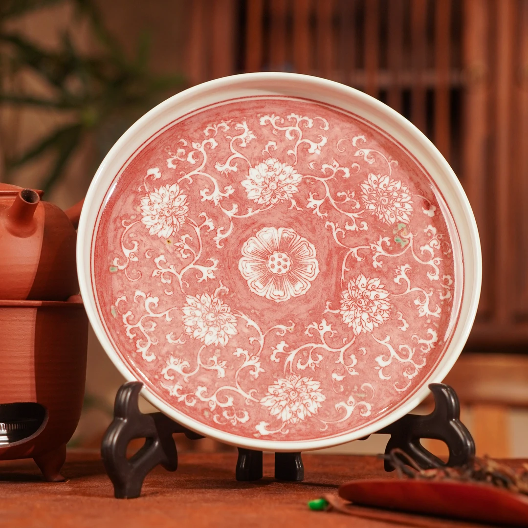 亦然堂  釉里红莲花壶承  茶具中式茶道纯手工陶瓷饮茶银