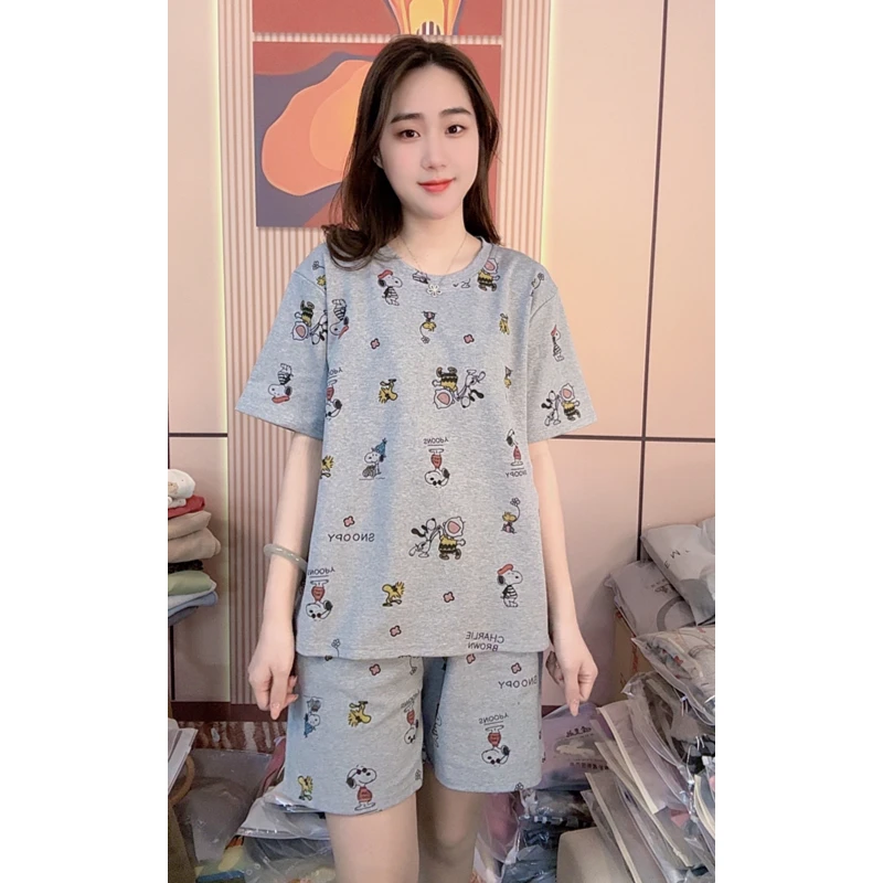 睡衣女夏季新款纯棉短袖短裤韩版休闲时尚家居服套装（欢快诺比）