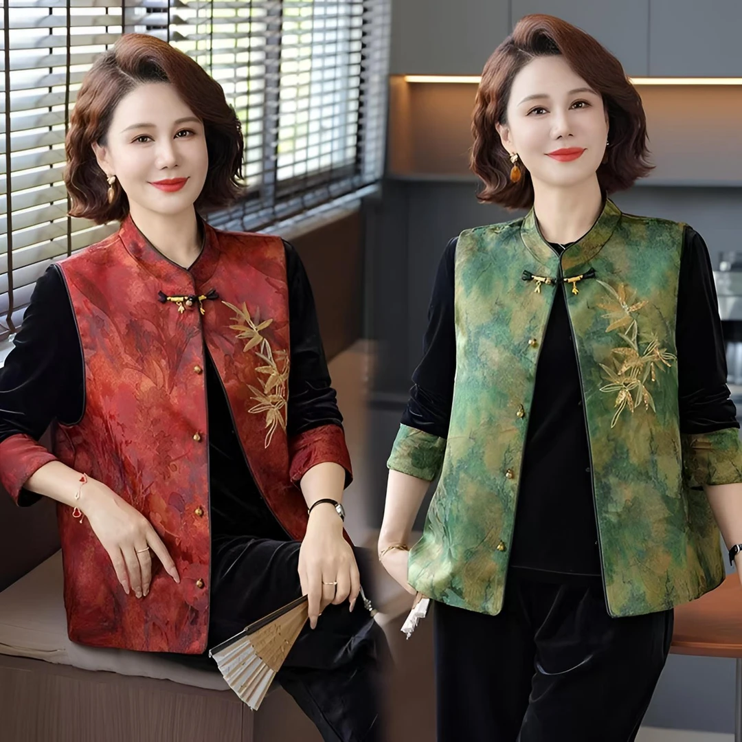 新中式妈妈春秋装新款中老年女装显瘦减龄洋气金丝绒复古三件套
