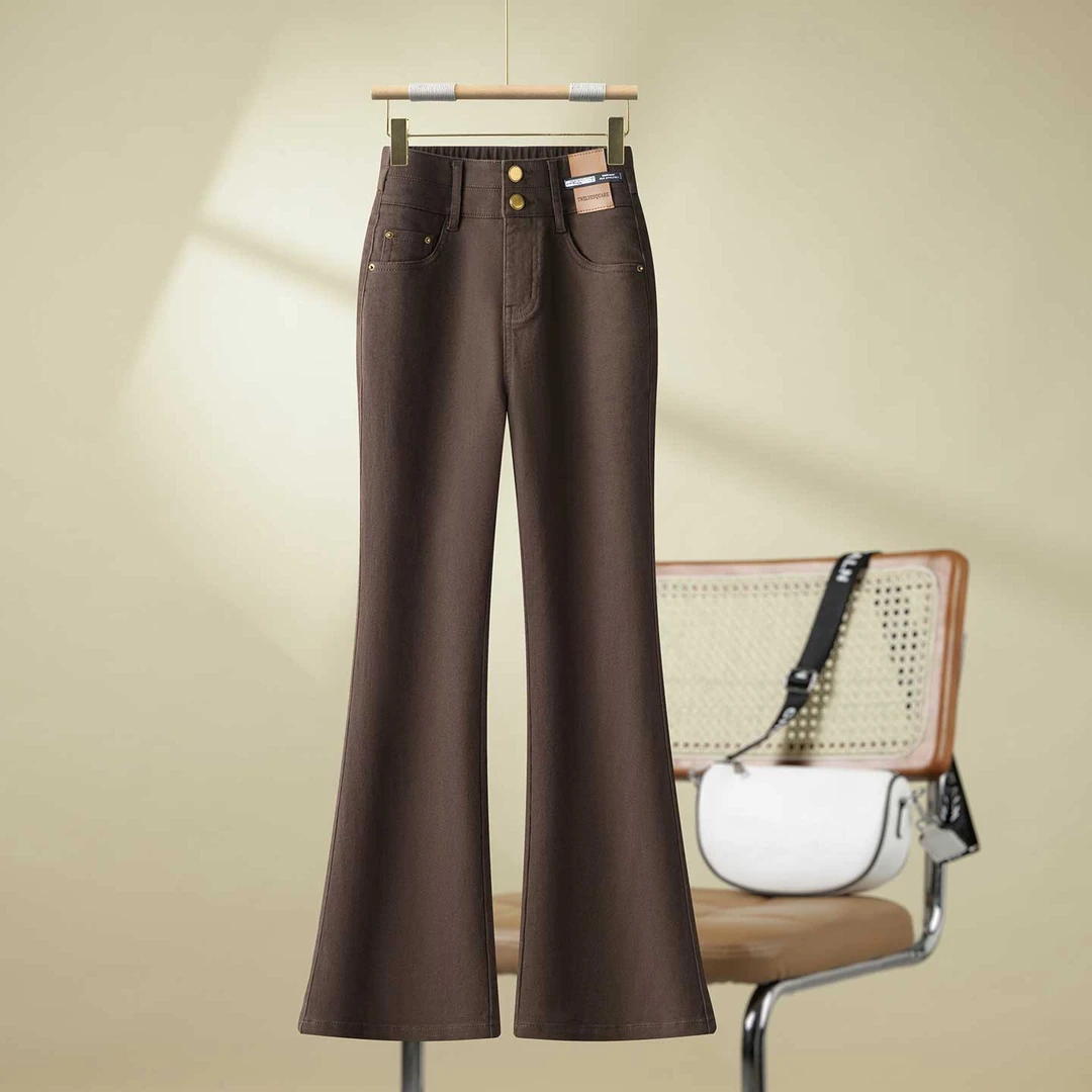 水洗棉微喇休闲牛仔裤女2025春秋新款高腰显瘦弹力修身马蹄喇叭裤