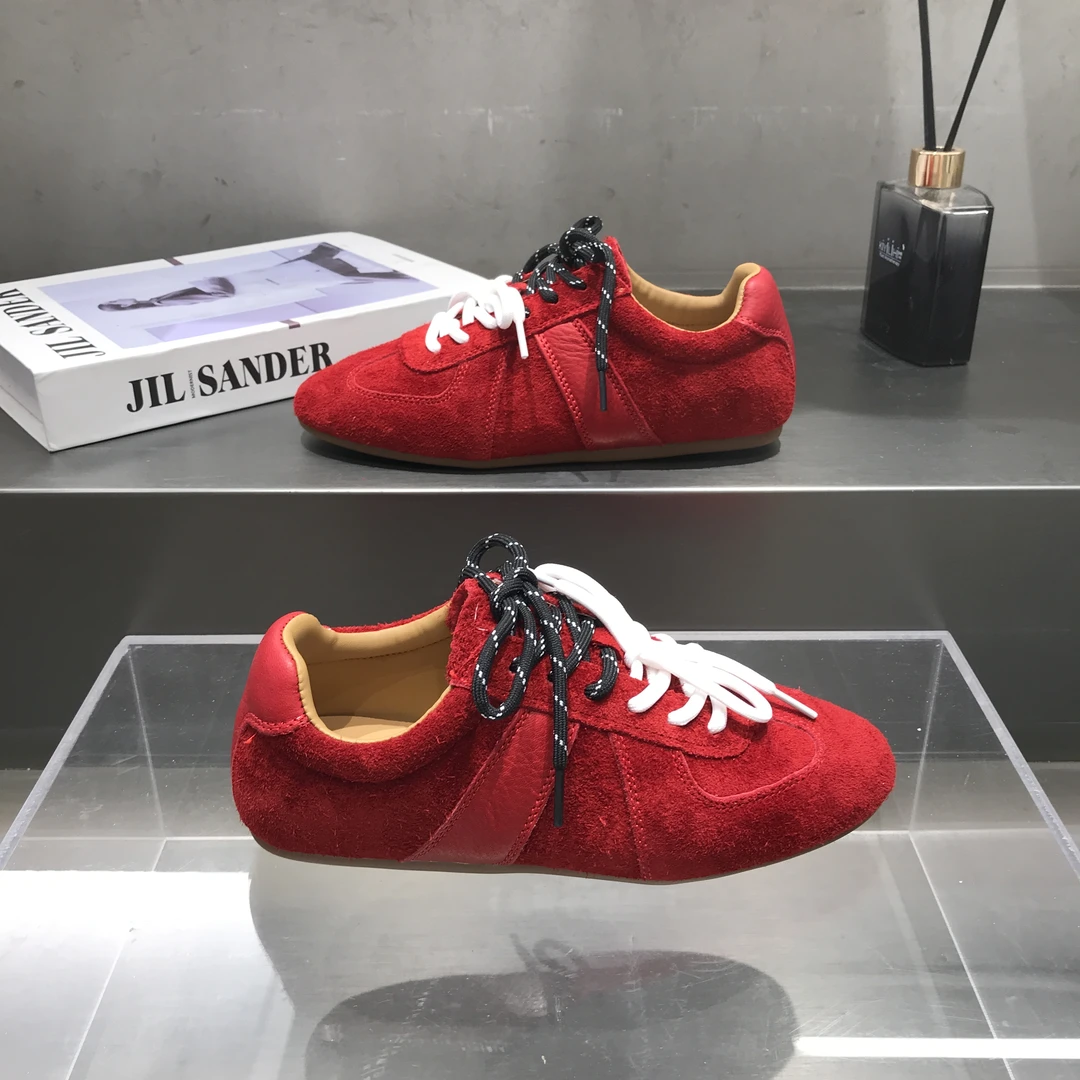 头层牛皮红色德训鞋女2025秋季新款百搭轻便软底明星同款网红鞋子