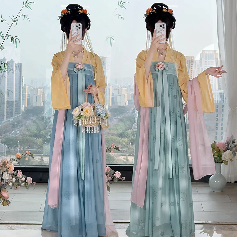 花琅阁原创新款汉服女唐制印花复原一片式齐胸襦裙仙气日常春夏款