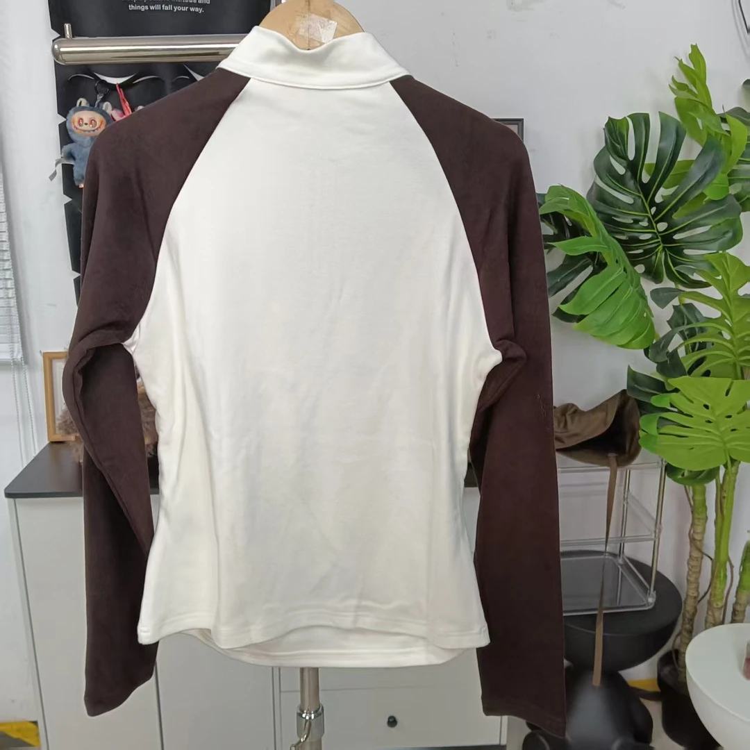 撞色插肩半拉链长袖针织衫432P