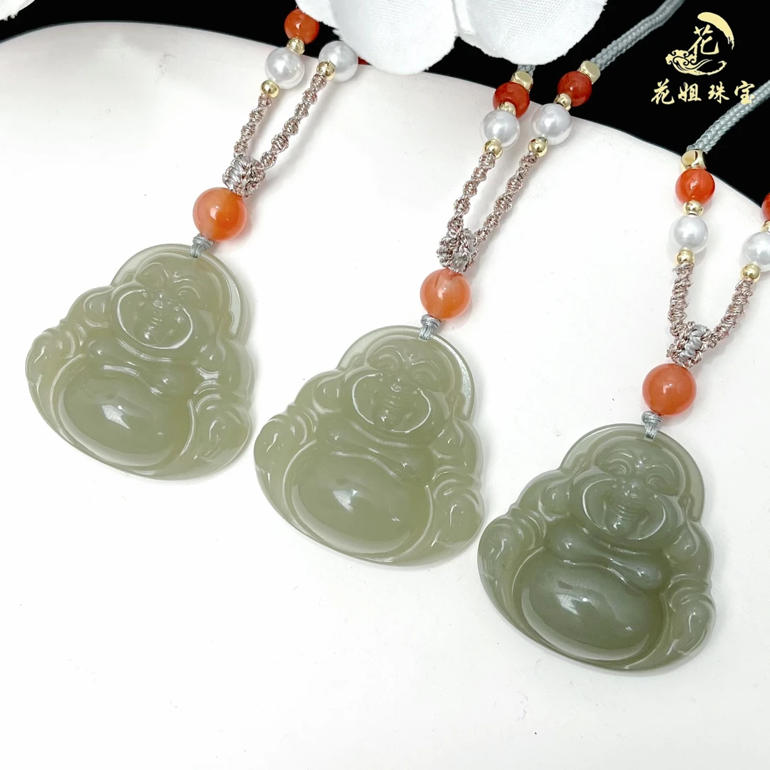 C03天然和田玉冰底佛公吊坠30*30*9.5mm多样性发其一 深色