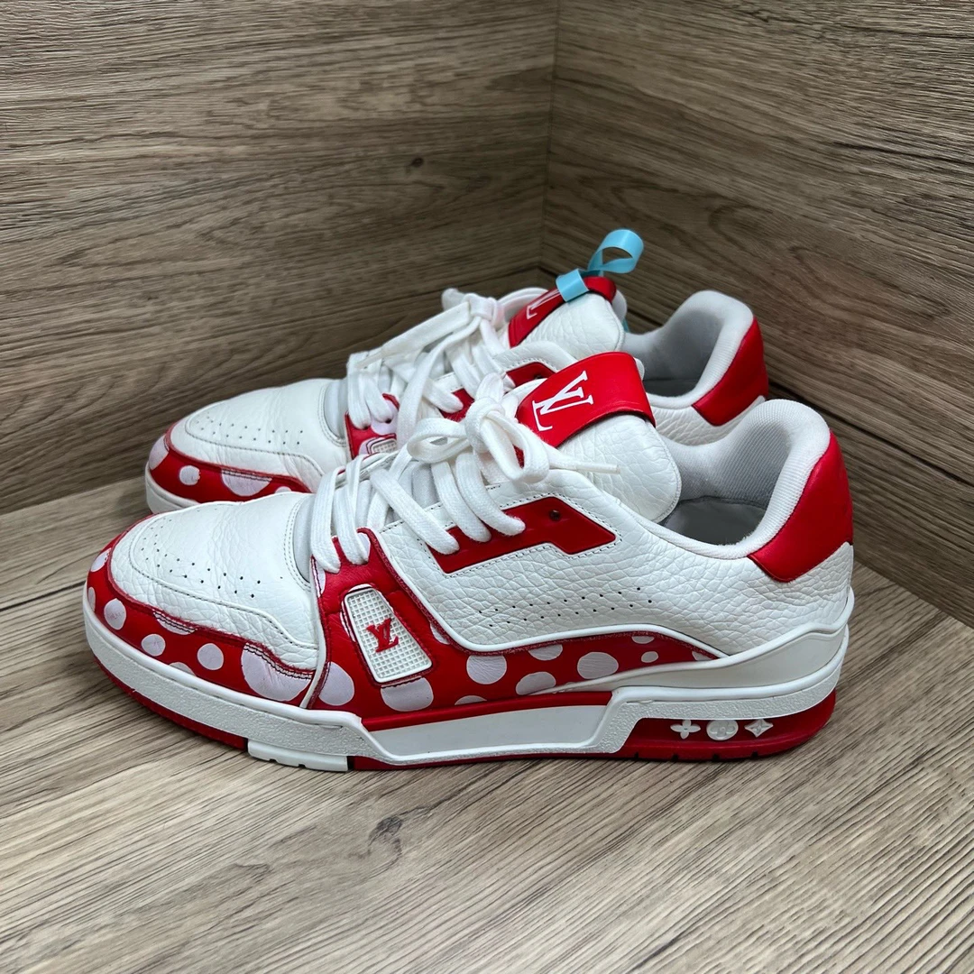 90新 LouisVuitton/路易威登 Trainer草间弥生联名白红板鞋41.5码