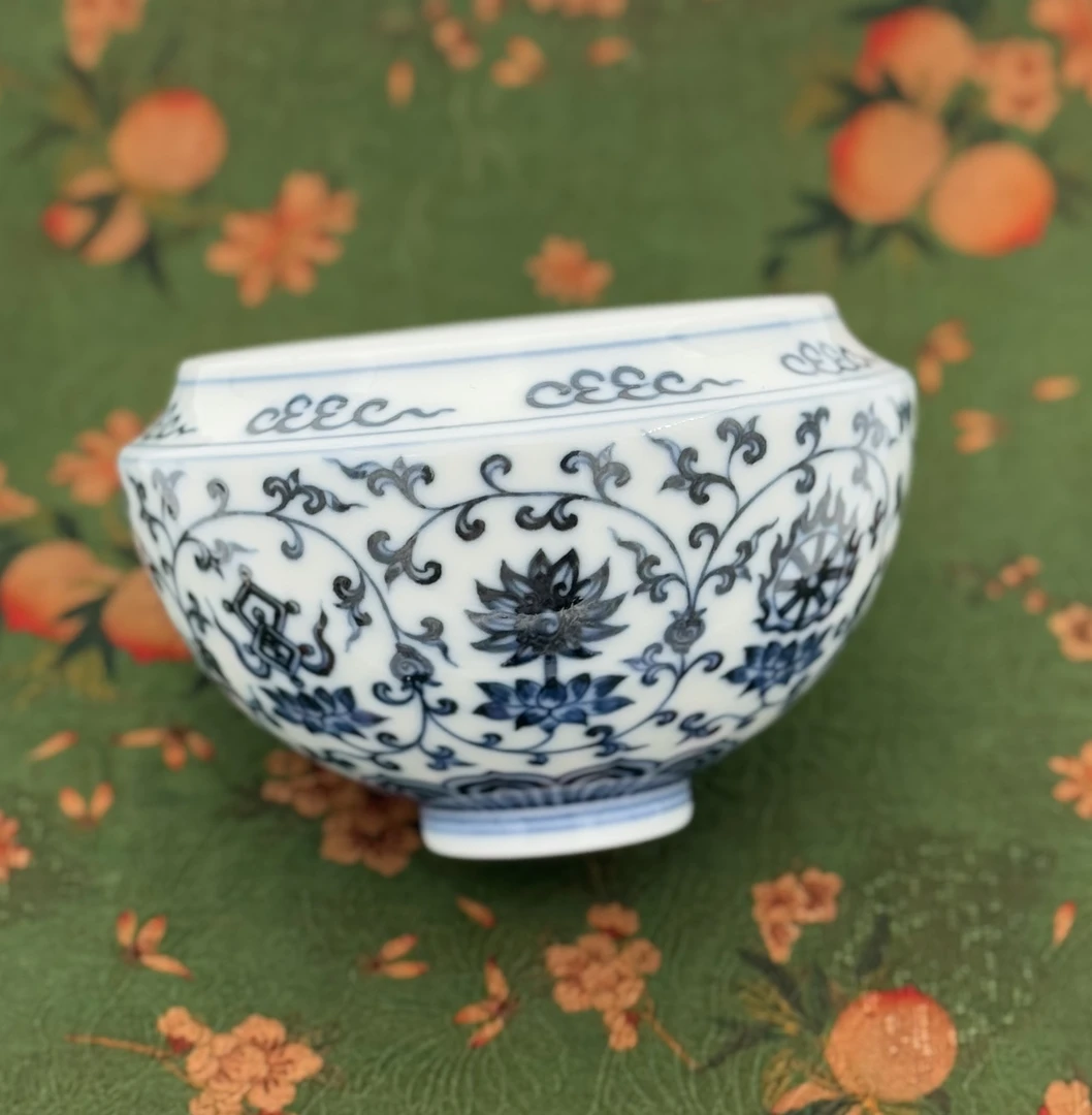 镇坤堂 柴窑青花莲拖八宝 莲雾杯手工手绘陶瓷主人杯茶杯