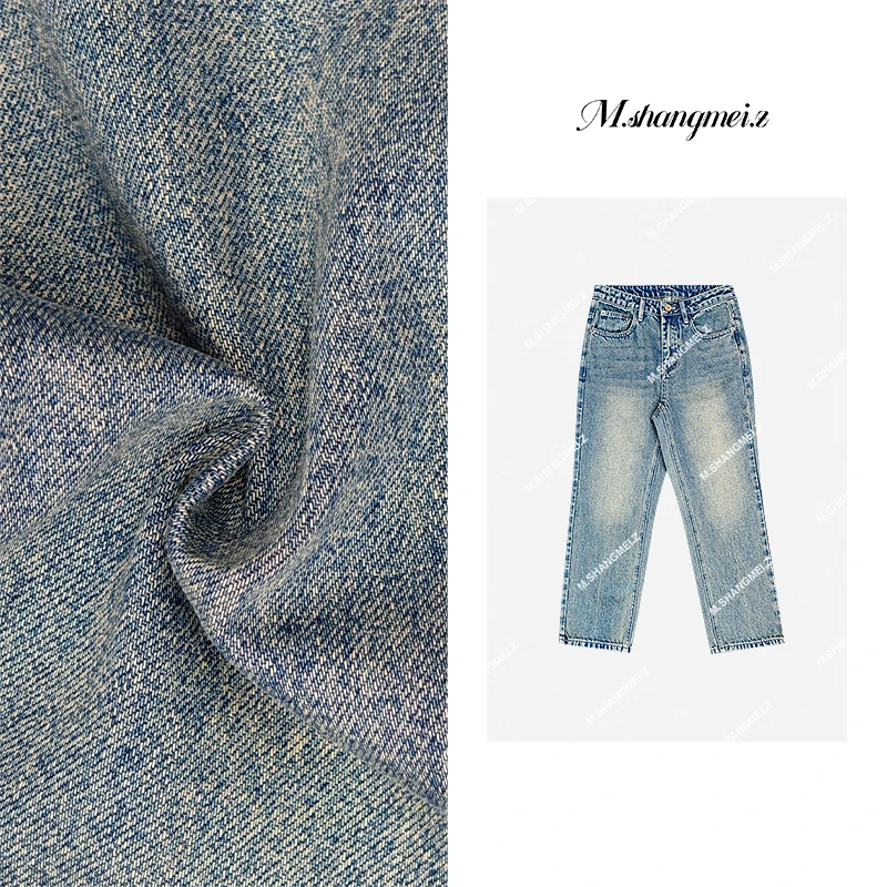 M.SHANGMEI.Z/沐熙【法棍裤】美大哥高腰水洗磨白直筒牛仔裤X042280
