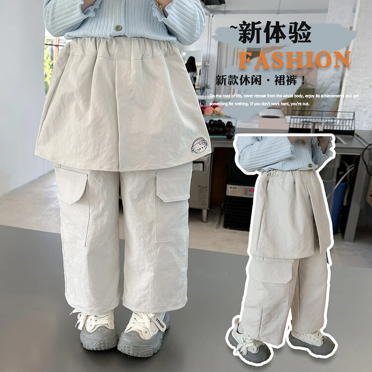 女童洋气工装裤2025秋季新款儿童屁帘裤子小女孩时髦阔腿长裤