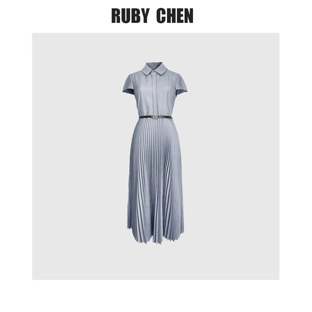 Trumacme~百褶设计师连衣裙高级立领优雅高腰显瘦裙